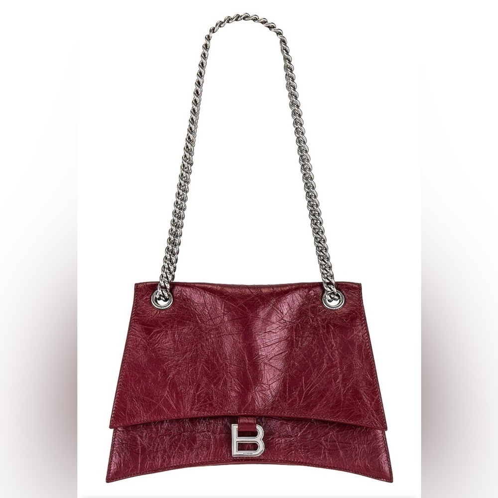 BALENCIAGA Crush Leather Medium Chain Shoulder Handbag Tote Crossbody Purse New - Picture 1 of 15